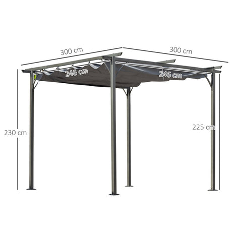 3m x 3m Metal Patio Gazebo – Grey Canopy Roof Outdoor Shelter