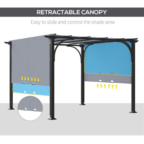 3m x 3m Outdoor Metal Pergola With Side and Top Panels – Grey Frame Garden Shade Shelter