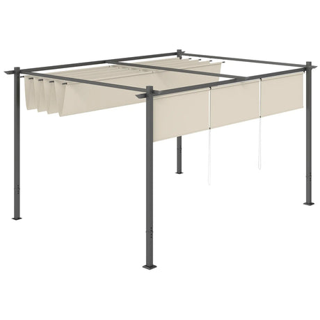 3m x 4m Metal Pergola with Retractable Roof & Roller Shade – UPF30+ Free-Standing Garden Gazebo Canopy, Outdoor Sun Shelter in Beige