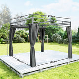 3m x 3m Pergola with Retractable Roof Canopy – UPF30+ Garden Gazebo with Curtains, Heavy-Duty Metal Frame Outdoor Sun Shade in Dark Grey