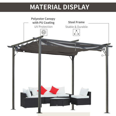 3m x 3m Metal Patio Gazebo – Grey Canopy Roof Outdoor Shelter