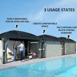 3m x 4m Hardtop Gazebo Canopy - Dark Grey Aluminium Pavilion with Metal Roof, Netting & Curtains