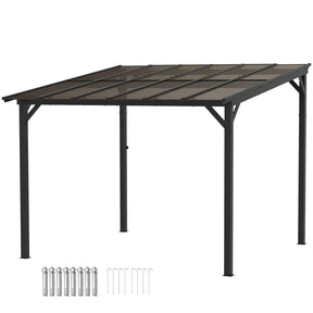3m x 3m Metal Pergola – Dark Grey Waterproof Polycarbonate Roof UPF50+, Wall Mounted or Freestanding Garden Gazebo, Wind Resistant Sun Shelter