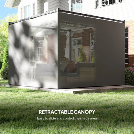 3m x 3m Pergola Canopy with Grey Curtains – Includes 8 Expansion Screws, Outdoor Patio Shade Shelter