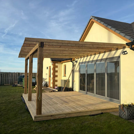 Wooden Lean-To Pergola with Open Slat Roof - Outdoor Garden Pergola Structure