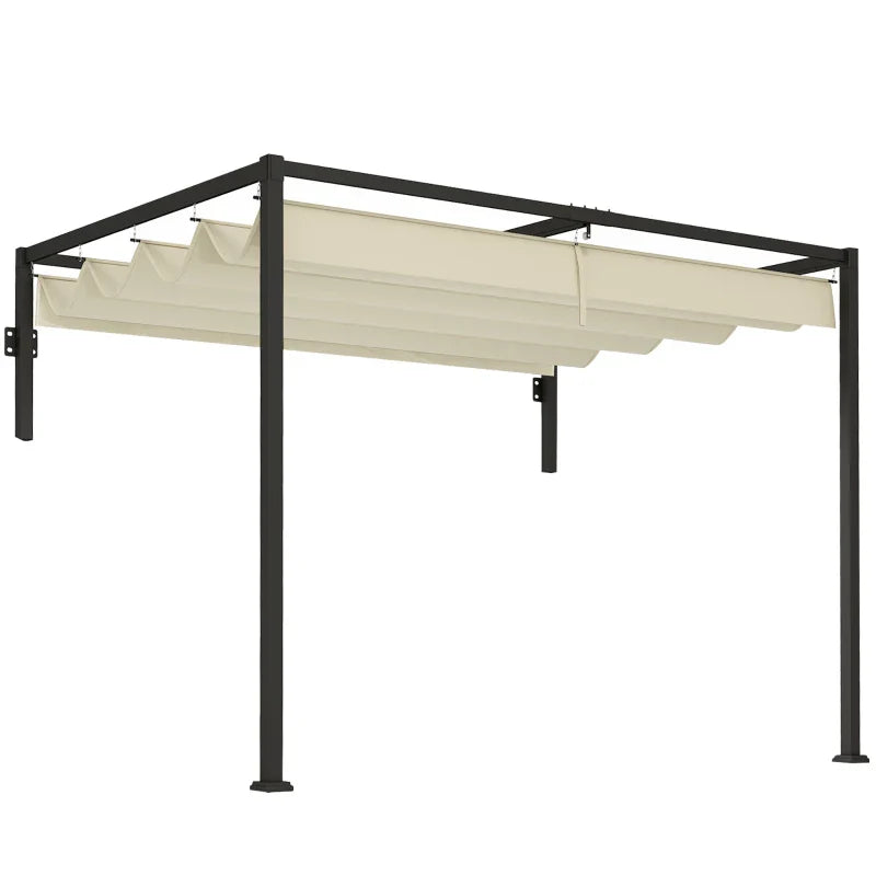 2m x 3m Lean-To Steel Pergola – Khaki Adjustable Canopy Roof, Wall Mounted Patio Shade Shelter