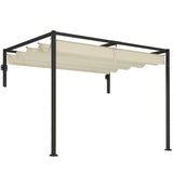 2m x 3m Lean-To Steel Pergola – Khaki Adjustable Canopy Roof, Wall Mounted Patio Shade Shelter