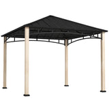 3m x 3m Metal Gazebo – Black Frame with Wood Effect Finish, Outdoor Patio Garden Shelter