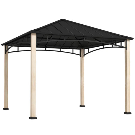 3m x 3m Metal Gazebo – Black Frame with Wood Effect Finish, Outdoor Patio Garden Shelter