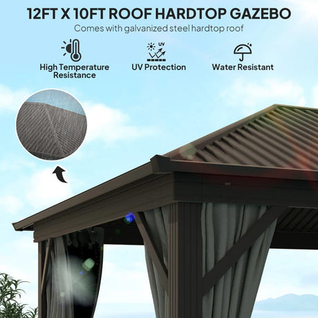 Dark Grey 3.6m x 3m Aluminium Frame Hardtop Gazebo with Accessories