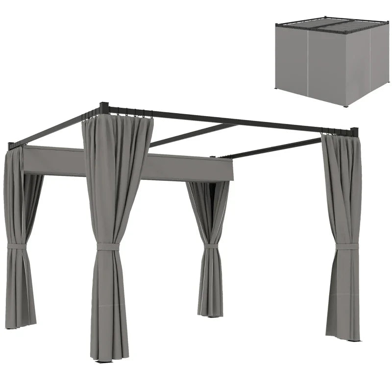 3m x 3m Pergola Canopy with Grey Curtains – Includes 8 Expansion Screws, Outdoor Patio Shade Shelter