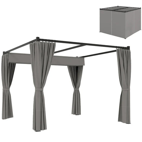 3m x 3m Pergola Canopy with Grey Curtains – Includes 8 Expansion Screws, Outdoor Patio Shade Shelter