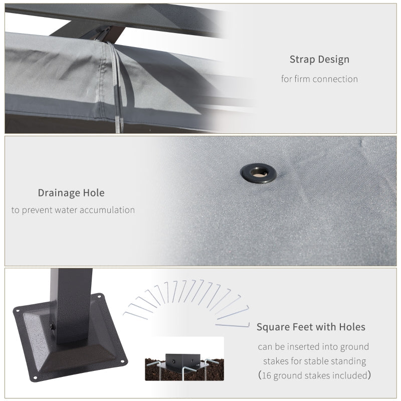 3m x 3m Metal Patio Gazebo – Grey Canopy Roof Outdoor Shelter