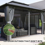 3m x4m Hardtop Gazebo Canopy - UPF30+ Protection, Permanent Pavilion with Mosquito Netting and Curtains