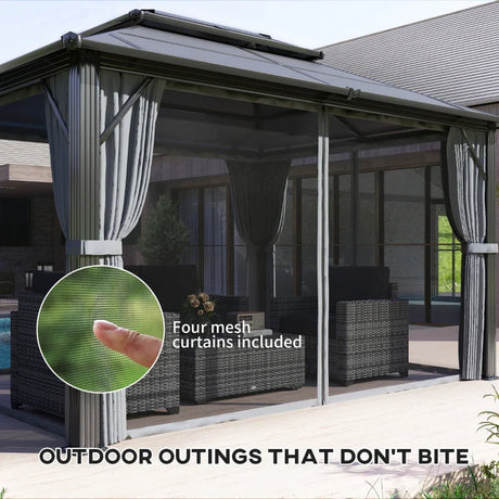 3m x4m Hardtop Gazebo Canopy - UPF30+ Protection, Permanent Pavilion with Mosquito Netting and Curtains