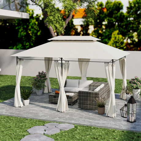 3 x 4m Cream White Metal Frame Two-Tier Roof Gazebo