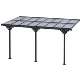 4.35m x 3m Wall Mounted Pergola with Retractable Canopy, Aluminium Frame & Polycarbonate Roof – Grey Patio Cover
