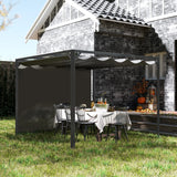 3m x 3m Aluminium Pergola – Dark Grey Retractable Roof with Side Wall, Outdoor Patio Shade Shelter