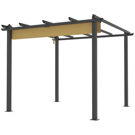 3m x 3m Aluminium Pergola – Khaki Retractable Canopy Roof, Outdoor Patio Shade Shel