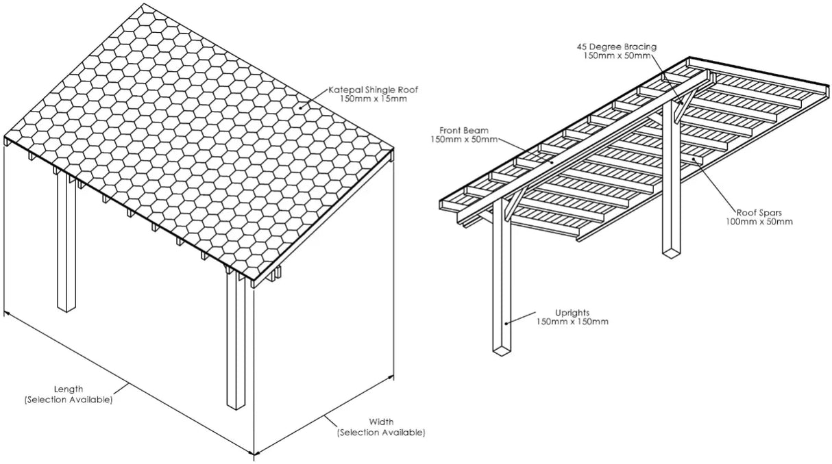 Wooden Lean-To Gazebo with Katepal Green Shingle Roof - Premium Wall-Mounted Garden Gazebo
