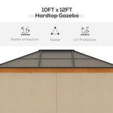 Khaki 3 x 3.6m Hardtop Garden Gazebo with Protective Netting and Convertible Curtains - Trade Warehouse