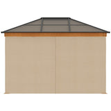Khaki 3 x 3.6m Hardtop Garden Gazebo with Protective Netting and Convertible Curtains - Trade Warehouse
