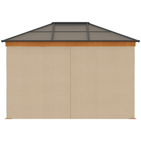 Khaki 3 x 3.6m Hardtop Garden Gazebo with Protective Netting and Convertible Curtains - Trade Warehouse