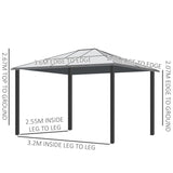 Khaki 3 x 3.6m Hardtop Garden Gazebo with Protective Netting and Convertible Curtains - Trade Warehouse