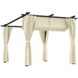 3m x 3m Retractable Roof Pergola – Beige Canopy with Curtains, Outdoor Patio Shade Shelter