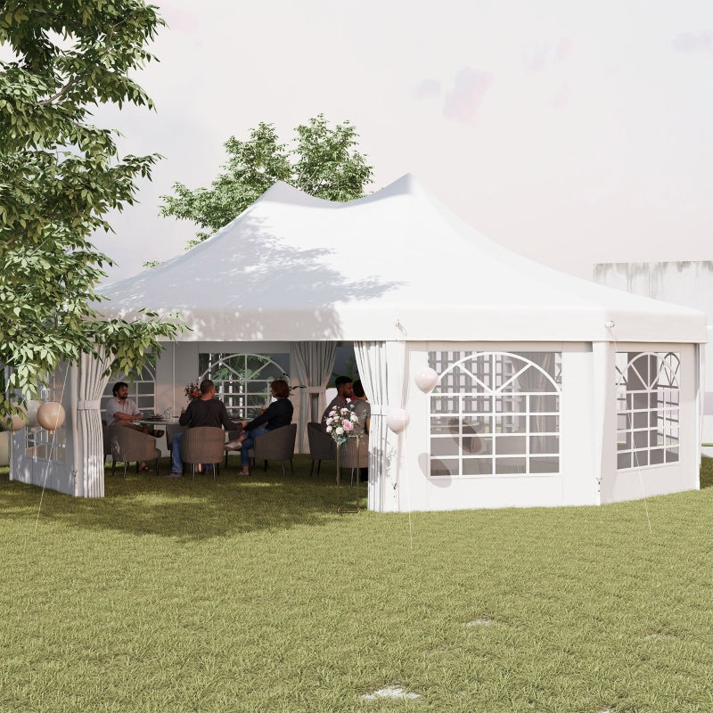 10-Sided Decagonal Garden Gazebo Party Tent - Heavy Duty Metal Frame Canopy (8.9m x 6.5m) - White