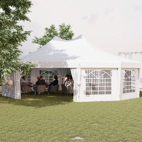 10-Sided Decagonal Garden Gazebo Party Tent - Heavy Duty Metal Frame Canopy (8.9m x 6.5m) - White