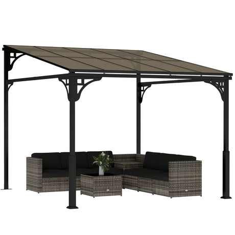 3m x 2.87m Lean-To Pergola with Polycarbonate Roof – Wall-Mounted Hardtop Garden Canopy, Durable Aluminium & Metal Frame Outdoor Patio Cover