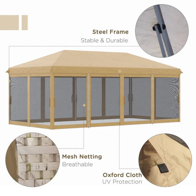 Beige 6m x 3m Pop Up Marquee Gazebo