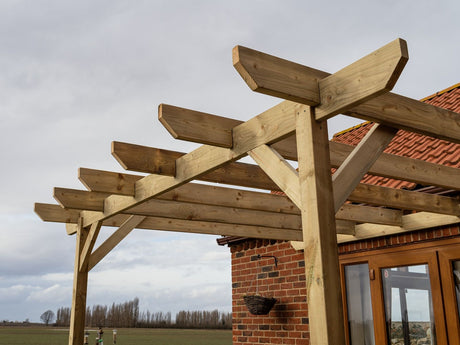 Wall Mounted Wooden Pergola Kit - Chamfered Design