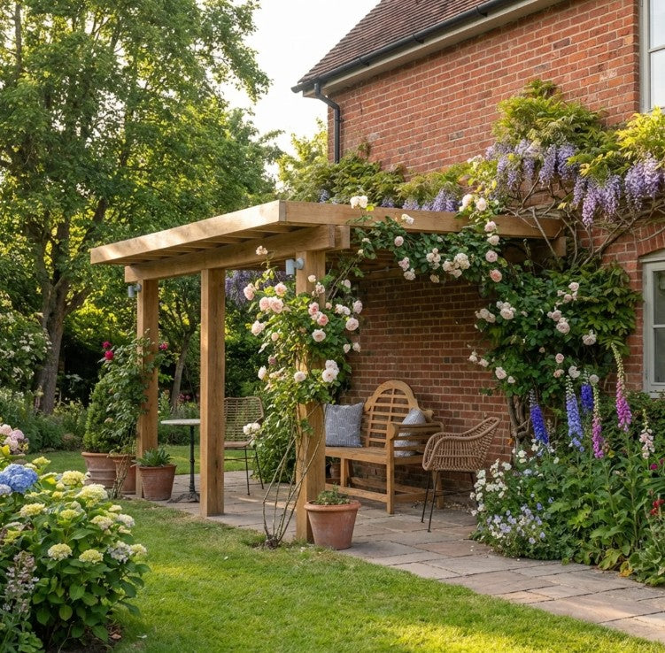 Oak Wooden Gazebo - Cedar Featheredge Roof - Lean-To Design