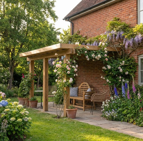 Oak Wooden Gazebo - Cedar Featheredge Roof - Lean-To Design