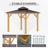 Brown 3m x 3m Hard Top Gazebo With 2-Tier Roof and Solid Wood Frame