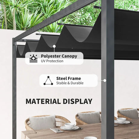 4m x 3m Metal Pergola – Black Retractable Canopy Roof, Outdoor Patio Garden Shade She