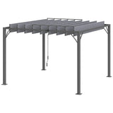 3m x 3m Heavy Duty Aluminium Pergola – Grey Retractable Roof Patio Shelter, Hardtop Style Outdoor Shade Cover