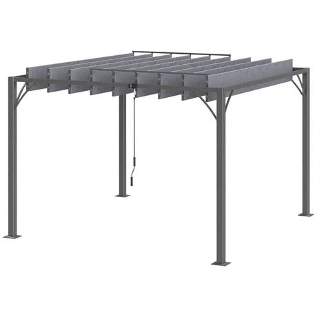 3m x 3m Heavy Duty Aluminium Pergola – Grey Retractable Roof Patio Shelter, Hardtop Style Outdoor Shade Cover