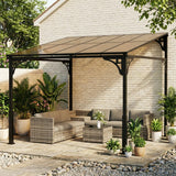 3m x 2.87m Lean-To Pergola with Polycarbonate Roof – Wall-Mounted Hardtop Garden Canopy, Durable Aluminium & Metal Frame Outdoor Patio Cover