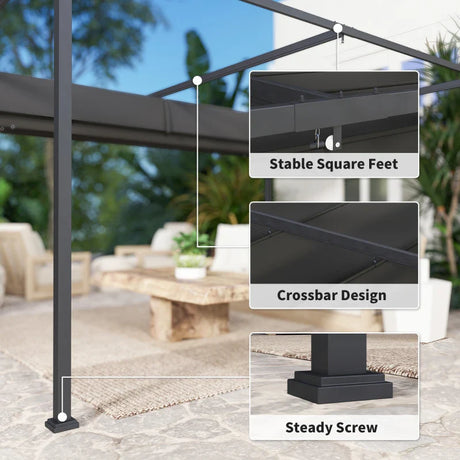 4m x 3m Metal Pergola – Black Retractable Canopy Roof, Outdoor Patio Garden Shade She