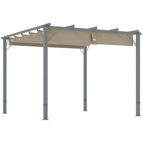 3m x 3m Retractable Roof Pergola – Grey Outdoor Shade Canopy Roof, Patio Garden Shelter