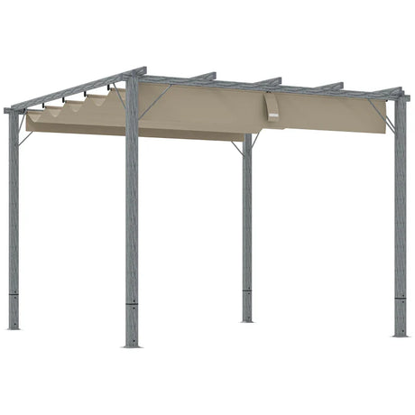 3m x 3m Retractable Roof Pergola – Grey Outdoor Shade Canopy Roof, Patio Garden Shelter