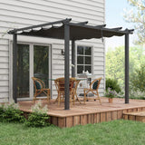 3m x 3m Aluminium Pergola – Dark Grey Retractable PU Canopy Roof with Drainage Grommets, Outdoor Patio Shade Shelter