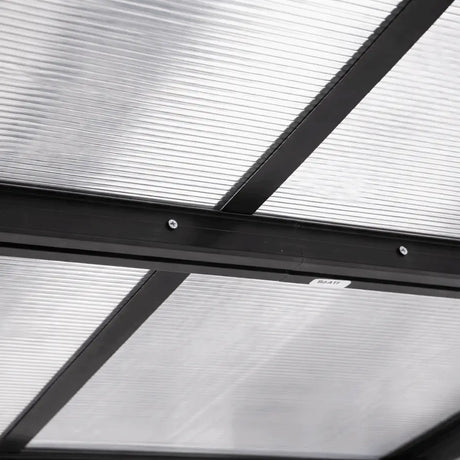 4.35m x 3m Wall Mounted Pergola with Retractable Canopy, Aluminium Frame & Polycarbonate Roof – Grey Patio Cover