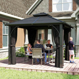 2.5m x 2.5m Hardtop Gazebo with 7mm Polycarbonate Roof – Permanent Garden Pavilion with Curtains & Mosquito Netting, Weatherproof Outdoor Canopy in Dark Grey