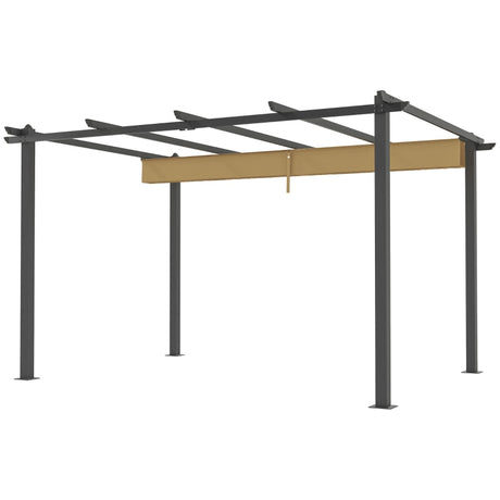 3m x 4m Aluminium Pergola – Khaki Retractable Canopy Roof, Outdoor Garden Shade Shelter