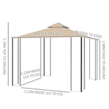 Beige 3m x 3m Double Roof Hard Top Gazebo