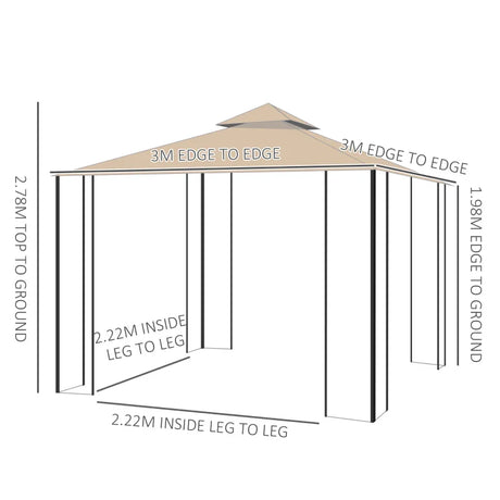 Beige 3m x 3m Double Roof Hard Top Gazebo